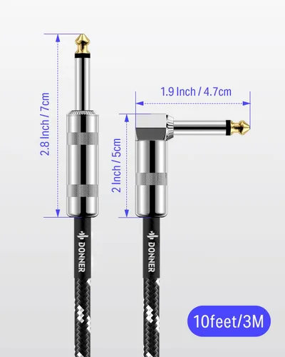 Miniatura 3 de Donner - Cable de guitarra de 10 pies, cable de instrumento eléctrico, cable AMP para bajo para guitarra eléctrica, amplificador de bajo, audio