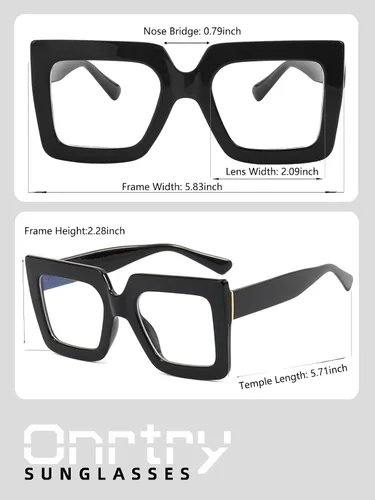 Miniatura 6 de Onrtry - Gafas de luz azul grandes y cuadradas para mujeres y hombres, con marco grueso, para computadora, sin receta, gafas de gran tamaño Marco