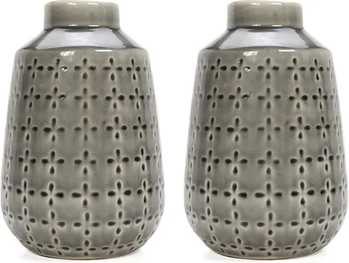 Hosley Juego de 2 jarrones de cerámica gris de 7.25 pulgadas de alto. Regalo ideal para arreglos florales, hogar, bodas, fiestas, spa, meditación,