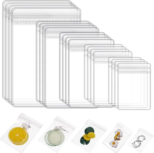 Outus 100 bolsas de joyería de PVC transparente, pequeñas bolsas de plástico con cierre de cremallera, bolsa de almacenamiento de joyería