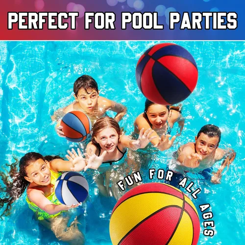 Miniatura 3 de PlayBolt Mini pelotas de baloncesto de goma de 7 pulgadas, tamaño 3 (paquete de 4) – Baloncesto de piscina para niños en varios colores interiores