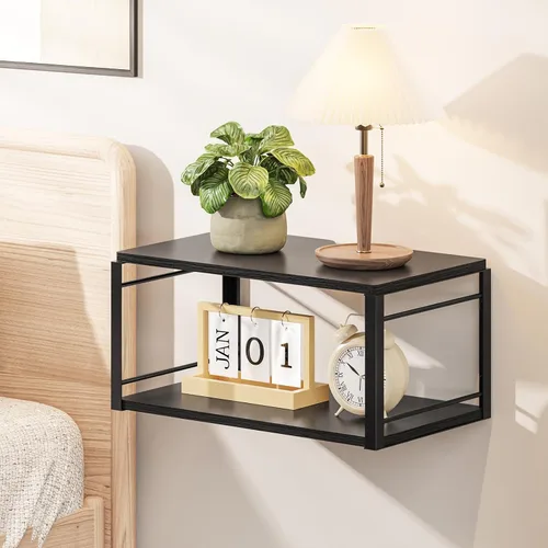 Miniatura 11 de Mesita de Noche Flotante Estante de Pared, Estante de Cabecera de Madera Mesita de Noche Montada en Pared Juego de 2, Mesa de Cabecera Flotante