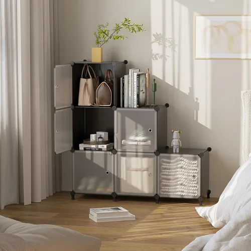Miniatura 5 de ATTSL6001 - Organizador de almacenamiento de 6 cubos con puertas, organizador de ropa de plástico apilable para dormitorio y debajo de escaleras
