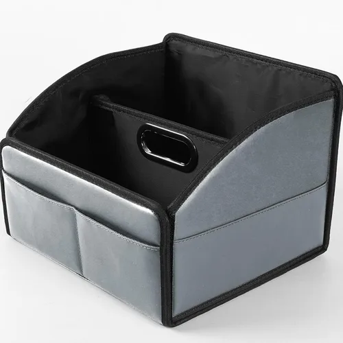 Miniatura 10 de Organizador de cuero para asiento de automóvil, caja de almacenamiento plegable para asiento delantero, asientos traseros y piso, divisor extraíble