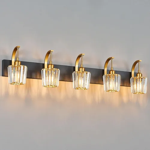 Miniatura 19 de Luces de tocador de cristal de 3 luces negras para tocador de baño, modernas lámparas de baño de cristal sobre espejo de 23.62 pulgadas de largo