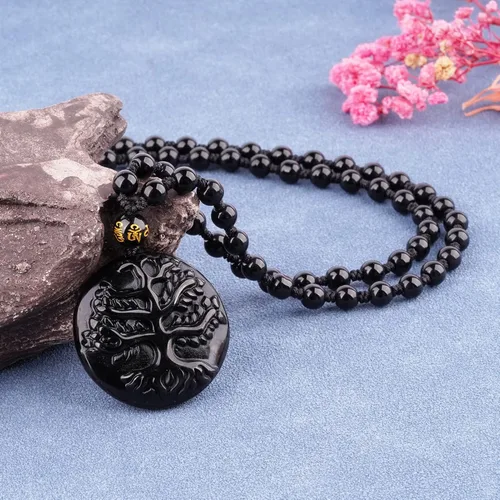 Miniatura 3 de VIKCAUX Collar de obsidiana negra con dije de protección con cadena de cuentas extendida de cristal curativo para hombres y mujeres, Cristal