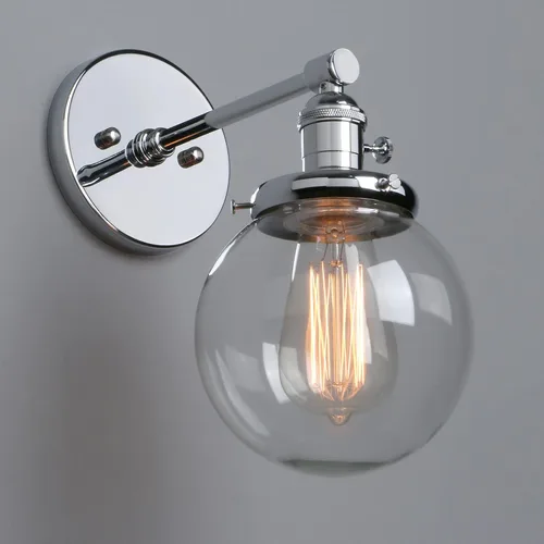 Miniatura 9 de Phansthy Aplique de pared industrial con forma de globo con toldo de cristal transparente de 5.9 pulgadas (cromado)