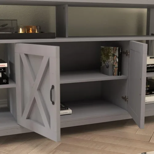 Miniatura 3 de Flash Furniture Wyatt - Mueble de TV alto y moderno de 60 pulgadas, gabinete de consola gris costero, estante central ajustable, estantes fijos