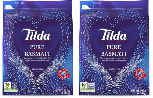 Miniatura 8 de Tilda Arroz basmati puro, arroz aromático y auténtico de primera calidad, bolsa grande resellable, bolsa de 10 libras, color blanco