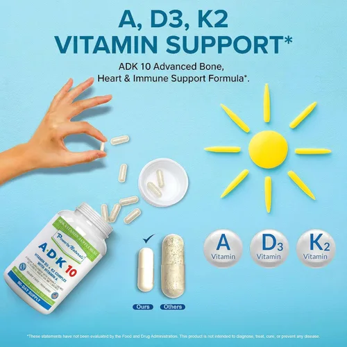 Miniatura 9 de Power By Naturals ADK 10 - Vitamina A de alta potencia, D3 10000 IU, suplemento K2 MK7 – 90 pastillas (1 unidad) para 3 meses de apoyo a la salud