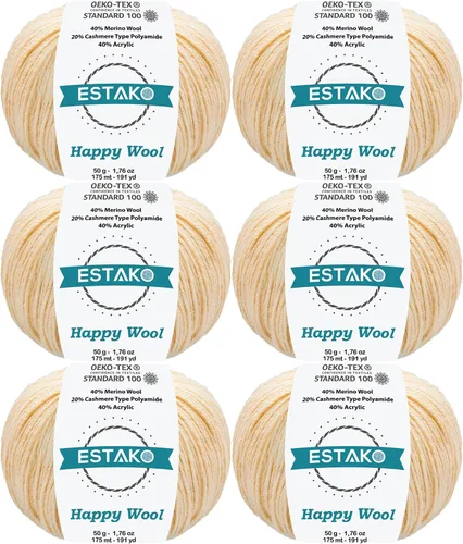 Miniatura 23 de Estako Happy Wool (paquete de 2 madejas) 40% lana merino 20% cachemira tipo poliamida 40% acrílico peso fingering hilo suave para tejer y crochet