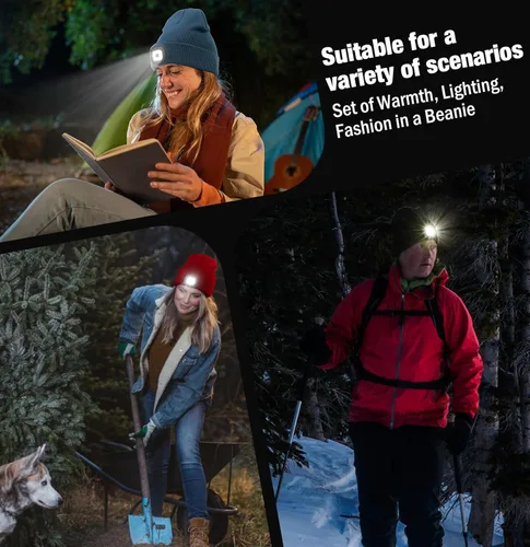 Miniatura 6 de Gorro LED unisex, linterna de invierno recargable por USB, gorro de Navidad con luz para hombre, azul