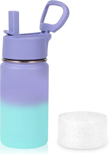 Miniatura 41 de Volhoply Botella de agua de acero inoxidable aislada de 14 onzas con tapa de pajita y funda de silicona, sin BPA, fácil de usar para niños y niñas