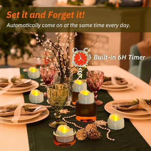 Miniatura 4 de PChero Velas de Té con Temporizador, 12 Paquetes de Velas LED sin Llama Parpadeantes Operadas con Pilas, Velas Votivas Eléctricas para Decoraciones