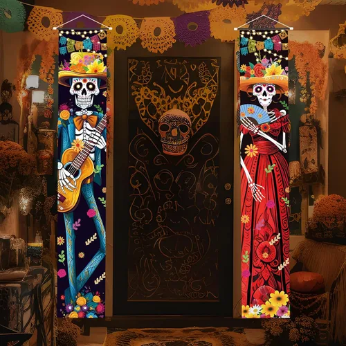Miniatura 2 de Decoraciones de Halloween para interiores Día de los Muertos para porche, pancartas, decoración de Halloween, disfraz de México, Día de los Muertos