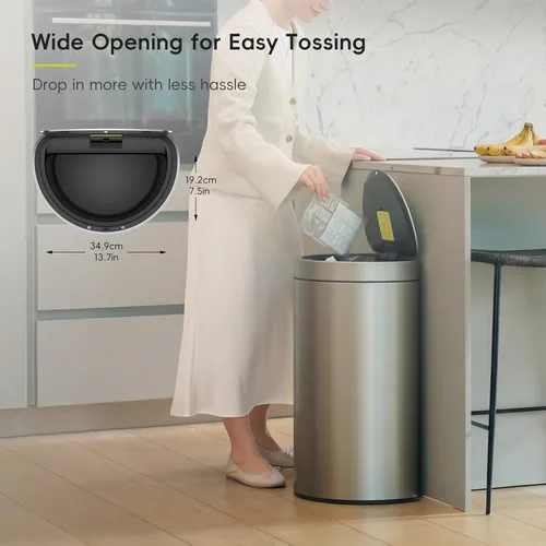 Miniatura 2 de EKO Mirage - Bote de basura semicircular con sensor de movimiento, de 12.4 galones, grande, automático para cocina con compartimento desodorante