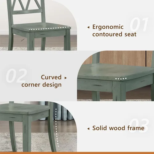 Miniatura 4 de Lexicon Janina - Juego de 2 sillas de comedor modernas de granja, juego de 2, madera maciza, respaldo cruzado, para cocina tradicional moderna Verde