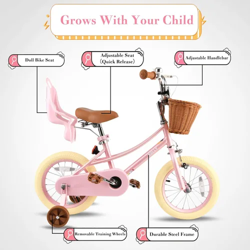 Miniatura 2 de RULLY Donna - Bicicleta infantil para niñas de 2 a 7 años, 12, 14 y 16 pulgadas, bicicleta de princesa con asiento de bicicleta para muñecas, ruedas
