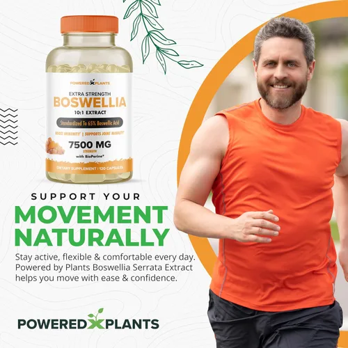 Miniatura 2 de Boswellia Serrata Suplemento de apoyo articular de Powered by Plants - 65% de ácidos boswélicos de alta potencia con bioperina - Apoya la inmunidad