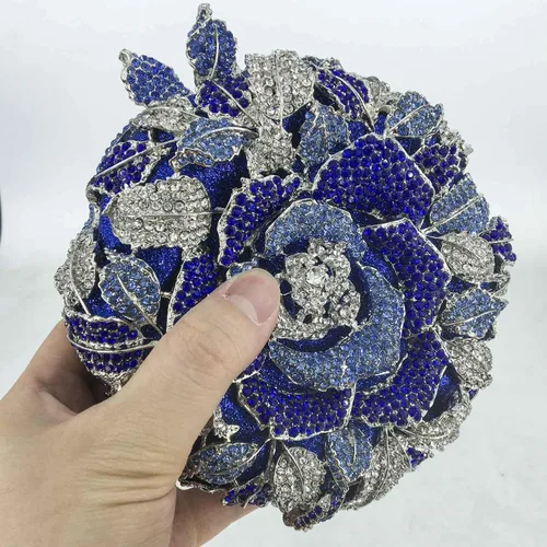 Miniatura 2 de Bolsos de mano de cristal de flor de rosa de forma redonda para mujer, bolsas de noche formales para boda, fiesta