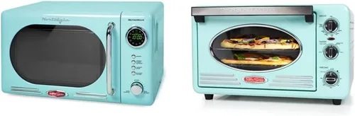 Miniatura 9 de Nostalgia Horno microondas retro compacto para encimera, 0.7 pies cúbicos, 700 vatios con pantalla digital LED y tostadora ancha retro de 2