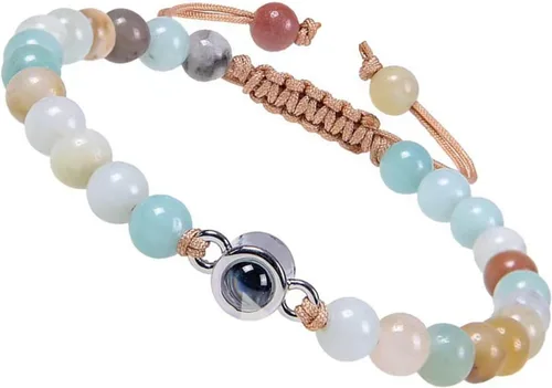 Elegant Couple's Bracelet with 100 Languages I Loves You Projection in Crystals Mattes Stone Portable for Anniversaries