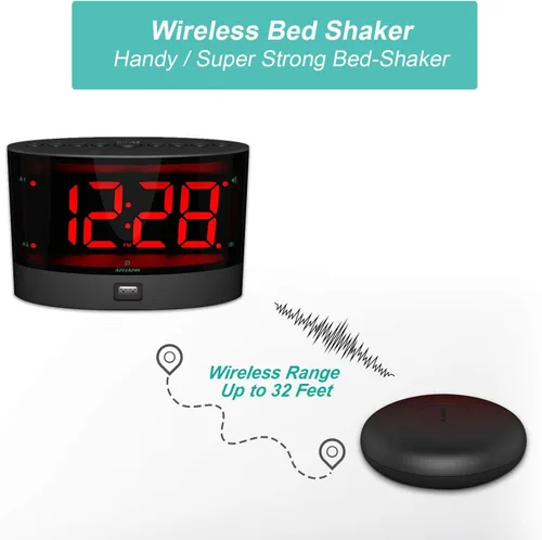 Miniatura 2 de ANJANK Reloj despertador extra fuerte para durmientes pesados, agitador de cama inalámbrico, alarma dual vibratoria, sordos y con discapacidad