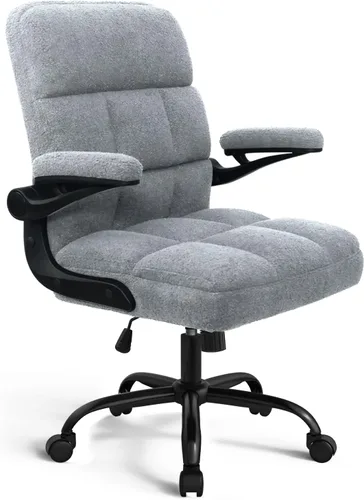 Miniatura 12 de Silla de oficina con ruedas, silla ergonómica para computadora de oficina en casa con reposabrazos abatibles, silla de escritorio ajustable