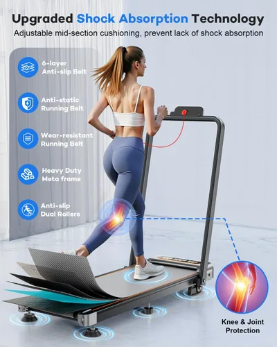 Miniatura 4 de Rayspace Caminadora plegable con 10% de inclinación mejorada, 3.5 HP de bajo ruido, caminadora con barra de mango 4 en 1, cinta de correr portátil