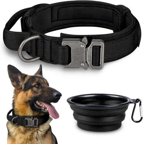Miniatura 11 de COOYOO Juego de 3 collares tácticos para perros, collar ajustable de nailon para entrenamiento militar con mango de control y hebilla de metal