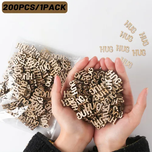 Miniatura 3 de Abrazos de Madera HUGs 200 Piezas Bolsa de Abrazo para Regalar Frasco DIY de Abrazos Mini Letras Divertidas de Madera Sin Terminar Pequeños Regalos