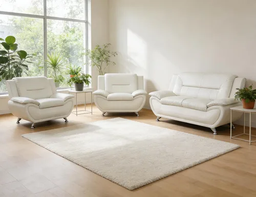 Miniatura 9 de Sofás Seccionales de Cuero, Conjuntos de Muebles de Sala de Estar, 3 Piezas Conjunto de Sofá Moderno para Sala de Blanco crema