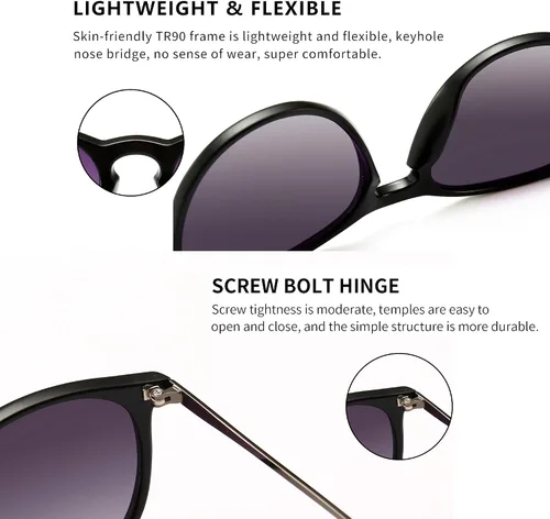 Miniatura 4 de SUNGAIT Gafas de sol redondas vintage para mujeres y hombres, estilo clásico retro