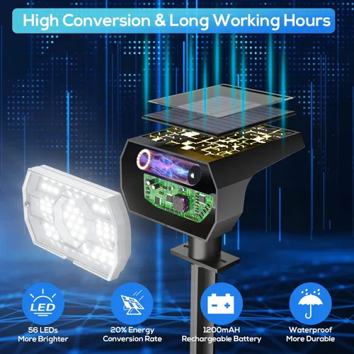 Miniatura 2 de NYMPHY Luces solares para exteriores, impermeables, IP68, 56 LED, 3 modos de iluminación, funciona con energía solar, luces solares para paisaje