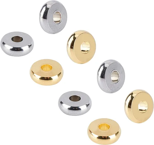 UNICRAFTALE Alrededor de 100 cuentas espaciadoras redondas de 2 colores de 0.236 pulgadas de acero inoxidable sueltas de 0.069 pulgadas (0.071 in),