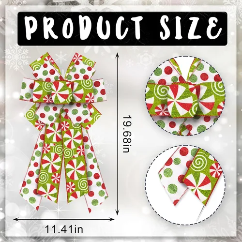 Miniatura 2 de Lazo de Navidad grande para corona, lazo de corona de lunares rojos y verdes con purpurina para decoración de Navidad, lazo de caramelo de invierno