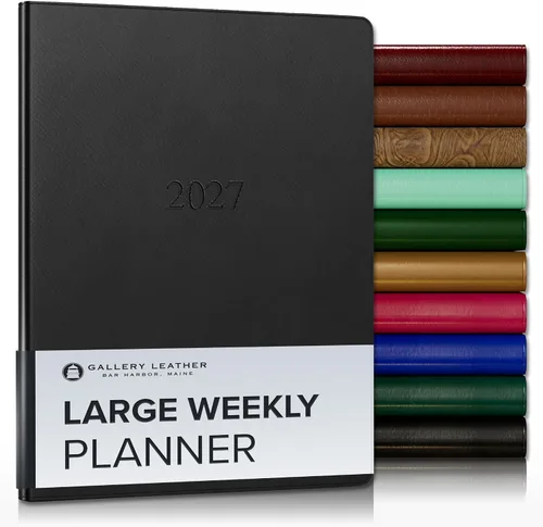 Miniatura 210 de Gallery Leather Agenda semanal y mensual grande 2025-2026, agenda y cuaderno con elegantes bordes de página dorados dorados, 12 meses, cactus Cactus