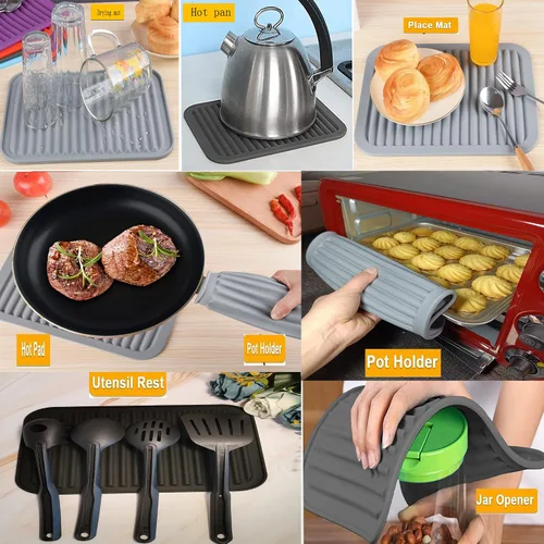 Miniatura 4 de Salvamanteles de silicona para platos calientes, ollas y sartenes, almohadillas calientes para cocina, tapete de secado pequeño flexible, soportes