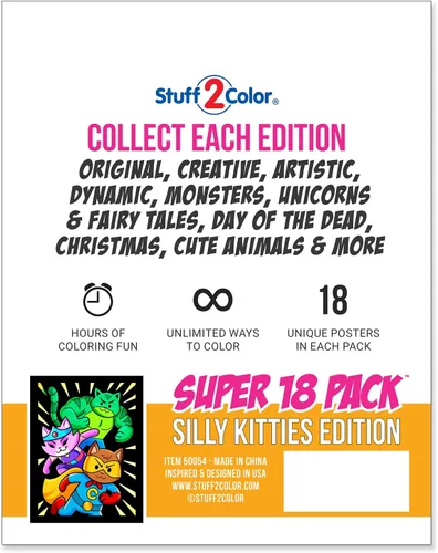 Miniatura 8 de Paquete de 18 pósteres peludos para colorear (edición Silly Kitties), artes y manualidades para niños, niños pequeños, niñas, niños y adultos, ideal