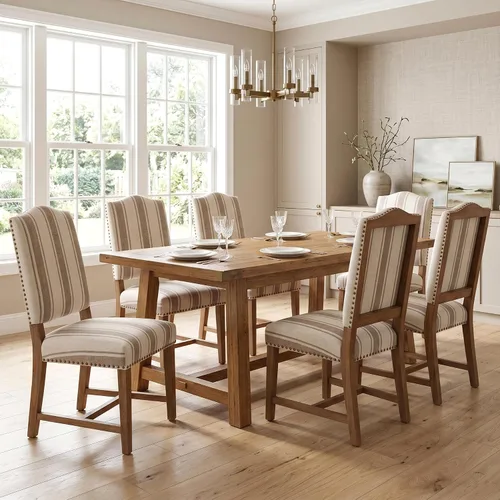 Miniatura 10 de Shunzhi Farmhouse - Juego de 2 sillas de comedor tapizadas estilo Parson, modernas de mediados de siglo con cabeza de clavo, de lino, sin brazos