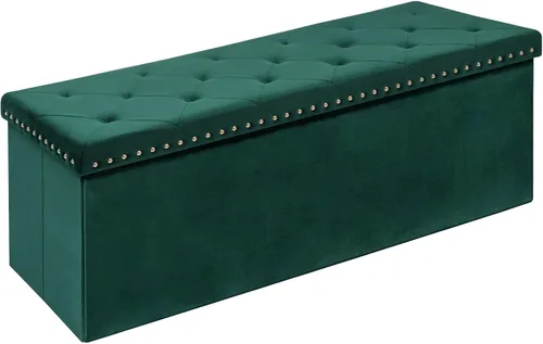 Miniatura 14 de PINPLUS Banco Otomán de Almacenamiento Plegable, Taburete Reposapiés Plegable de Terciopelo Acolchado con Remache, Banco para Pie de Cama, Baúl