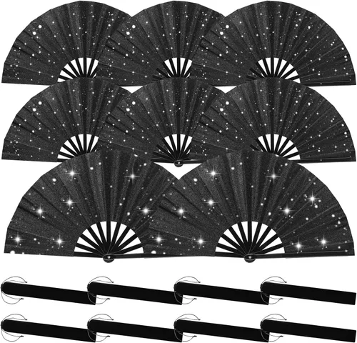 Miniatura 10 de Juego de 8 ventiladores plegables grandes para baile de línea y estallido, botas en el suelo, ventiladores de mano con mangas de abanico, ventilador
