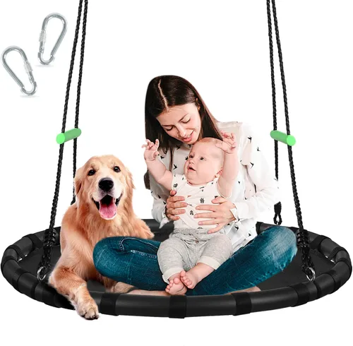 Columpio para árbol con alfombrilla de polipropileno, duradero, seguro y fácil de instalar, columpio negro para exteriores, platillo volador para