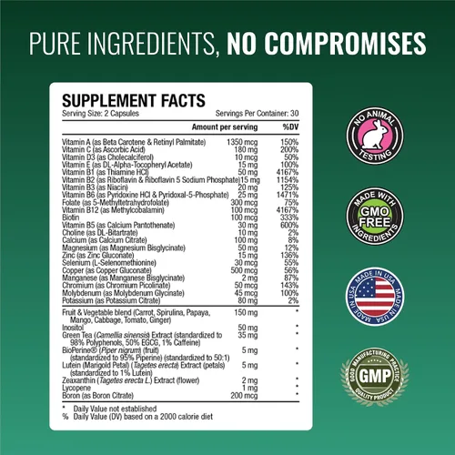 Miniatura 4 de Approved Science Multi-Vitaminas - con vitaminas B de espectro completo, té verde, luteína, licopeno, zeaxantina, bioperina - 180 cápsulas