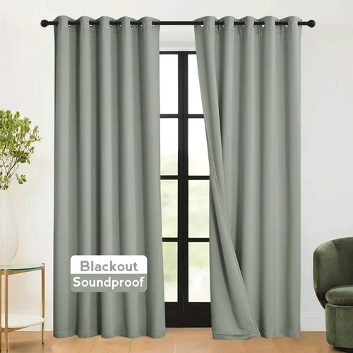 Miniatura 23 de RYB HOME 3 en 1 insonorizadas - oscurecedoras - cortinas de lino con aislamiento, cortinas de ahorro de energía con bloqueo de ruido para Lino blanco