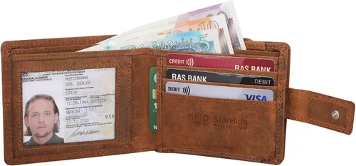 Miniatura 3 de Cartera de cuero real con bloqueo RFID para hombre con cremallera monedero 1044-marrón, Marrón, Vintage