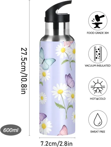 Miniatura 9 de Botella de agua deportiva sin BPA aislada de 32 onzas, botella de agua aislada al vacío de acero inoxidable para gimnasio, viajes al aire libre