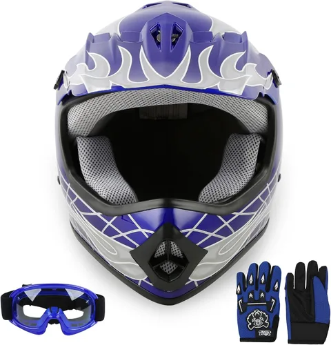 Miniatura 11 de SLMOTO Casco de motocross para niños y jóvenes, casco de motocicleta todoterreno para motocross, ATV aprobado por DOT, casco de calavera negra, Azul
