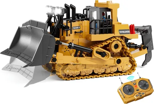 Miniatura 11 de KIDMARKT Juguete grande de excavadora de control remoto de 21 pulgadas con cubo de metal y hoja topadora, juguetes de excavadora RC de 15 canales