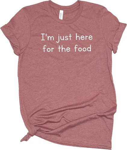Camiseta con texto en inglés "I'm Just Here for The Food", camiseta divertida para mujer, camiseta casual con gráficos, camiseta de manga corta,